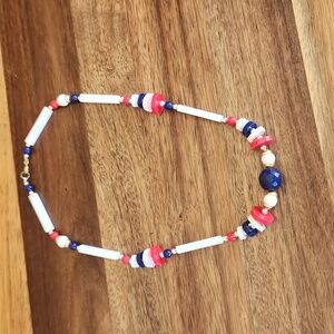 Acrylic Necklace‎ Vintage Red Blue White Bead